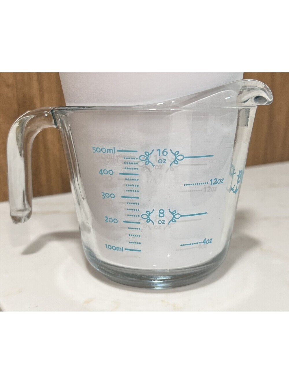 Vintage Anchor Hocking Glass Measuring 4 Cups Rare Blue Logo Mid-Century Kitchen